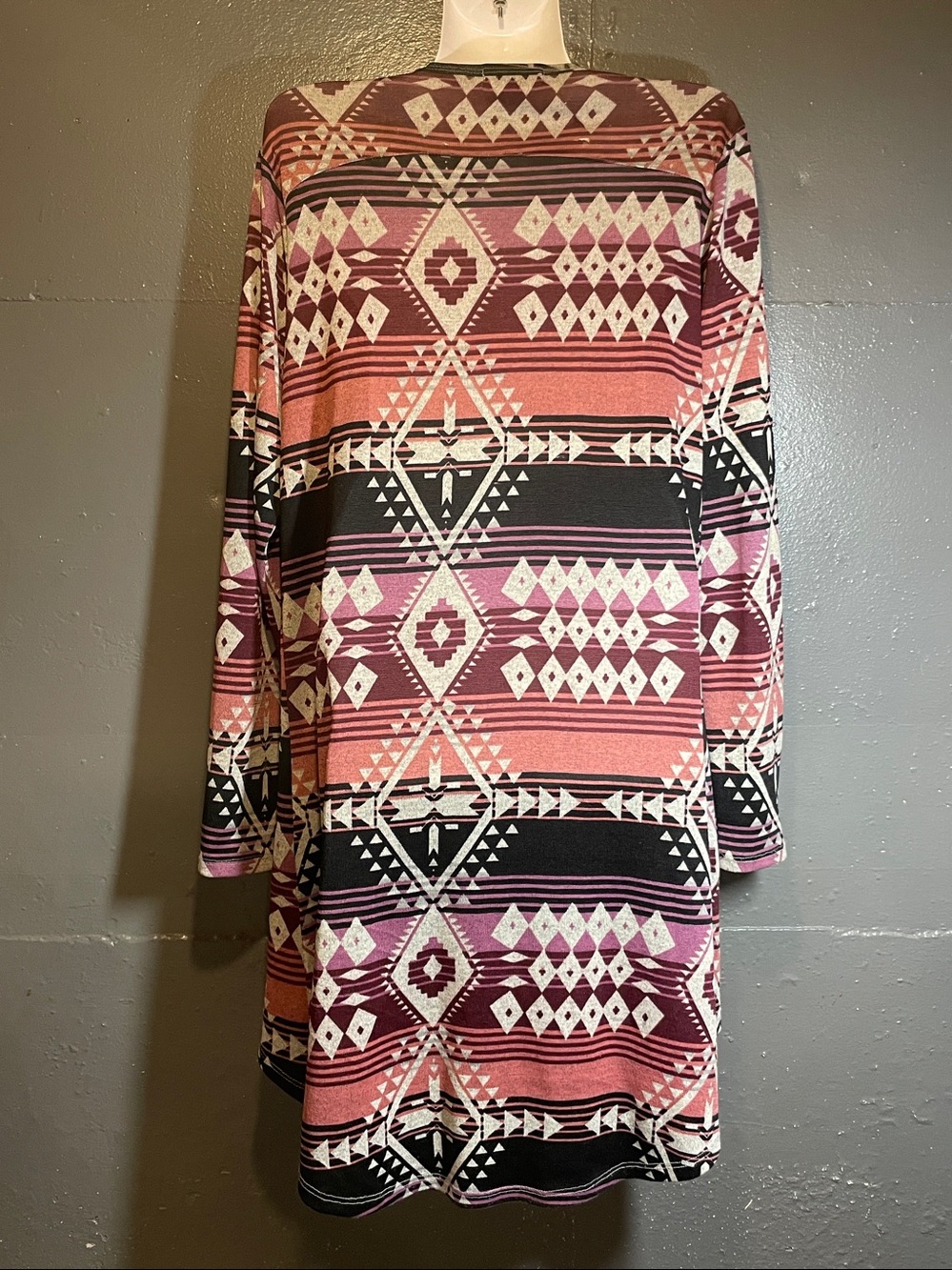 About A Girl Maroon and Cream Geometric Knit Cardigan - Picture 2 of 7
